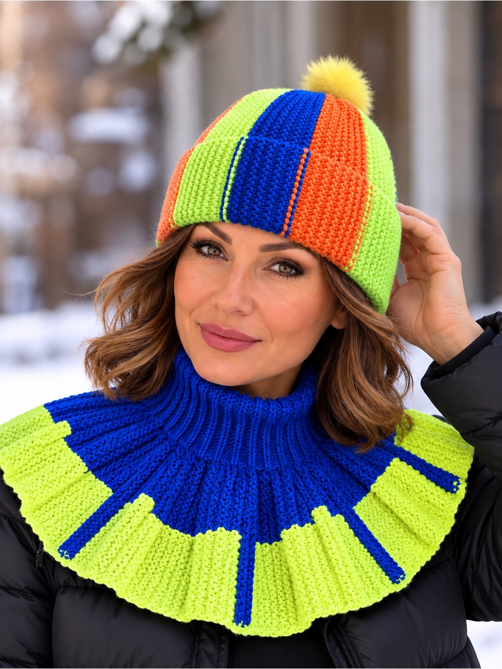 Hand-Crocheted Color Block Capelet / Neck Warmer